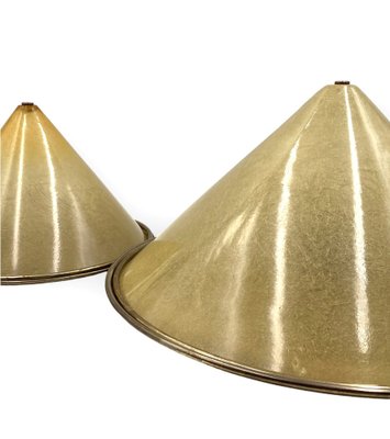 Conical Shaped Fiberglass and Brass Table Lamps, Italy, 1970s, Set of 2-TXN-1762845