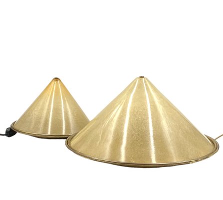 Conical Shaped Fiberglass and Brass Table Lamps, Italy, 1970s, Set of 2-TXN-1762845