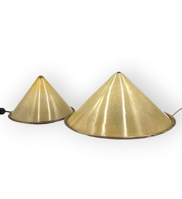 Conical Shaped Fiberglass and Brass Table Lamps, Italy, 1970s, Set of 2-TXN-1762845