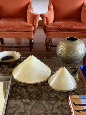 Conical Shaped Fiberglass and Brass Table Lamps, Italy, 1970s, Set of 2-TXN-1762845