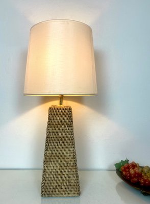 Conical-Shaped Woven Rattan Table Lamp, 1970s-WZZ-1240662