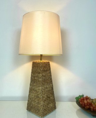 Conical-Shaped Woven Rattan Table Lamp, 1970s-WZZ-1240662