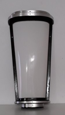 Conically Wall Lamp in Black Painted Metal, Curved Aluminum Strips & White Acrylic Glass Screen, 1950s-HOI-1054227