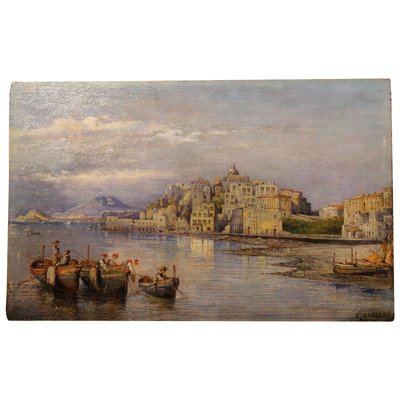 Consalvo Carelli,19th Century Italian Rectangular Oil on Board Landscape Marine Painting, Paint & Wood-AXE-1433447