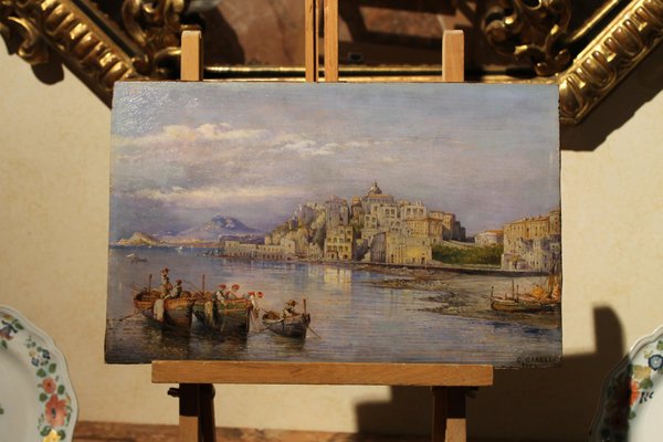 Consalvo Carelli,19th Century Italian Rectangular Oil on Board Landscape Marine Painting, Paint & Wood-AXE-1433447