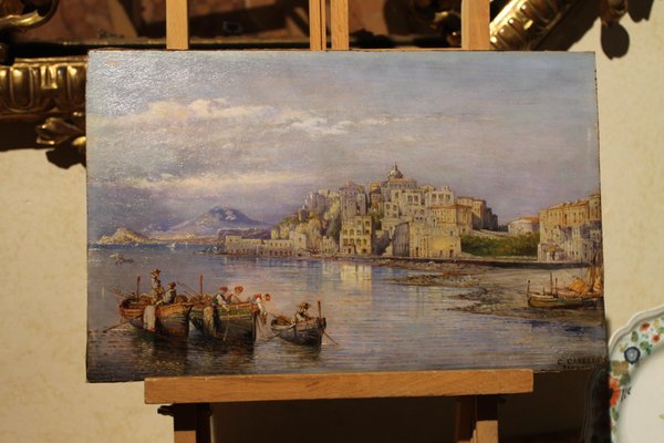 Consalvo Carelli,19th Century Italian Rectangular Oil on Board Landscape Marine Painting, Paint & Wood-AXE-1433447