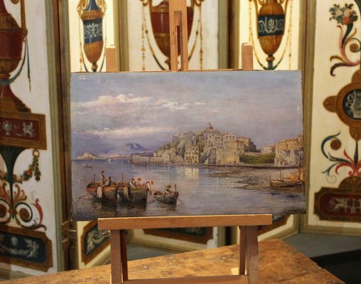 Consalvo Carelli,19th Century Italian Rectangular Oil on Board Landscape Marine Painting, Paint & Wood-AXE-1433447