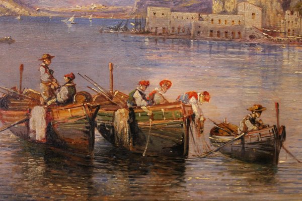 Consalvo Carelli,19th Century Italian Rectangular Oil on Board Landscape Marine Painting, Paint & Wood-AXE-1433447