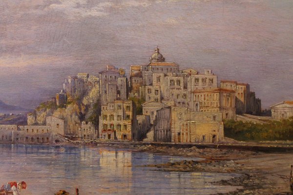 Consalvo Carelli,19th Century Italian Rectangular Oil on Board Landscape Marine Painting, Paint & Wood-AXE-1433447