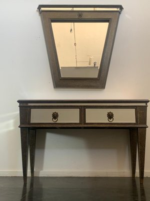 Console and Mirror with Metal Leaf and Bronze Details, 1990s, Set of 2-IJR-1393303