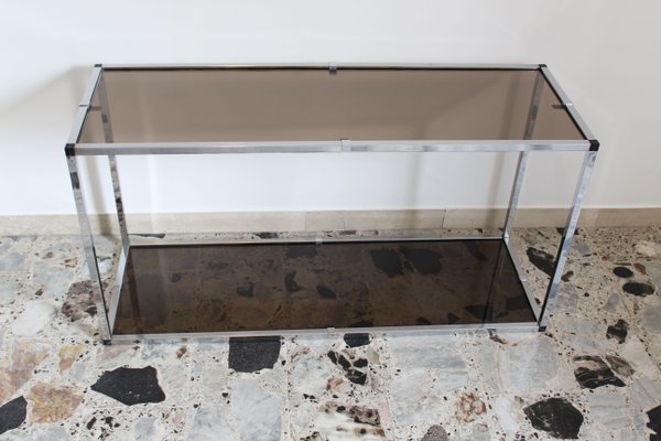 Console in Chromed Metal and Smoked Glass, Italy, 1970s-OAQ-1417548