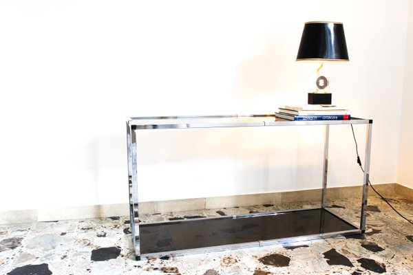 Console in Chromed Metal and Smoked Glass, Italy, 1970s-OAQ-1417548