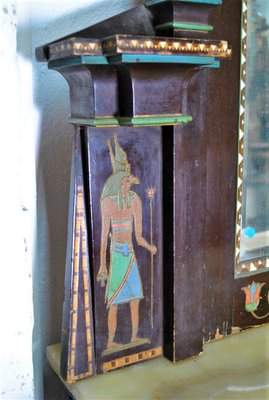 Console Table & Egyptomania Mirror in Polychrome Carved Wood, Madrasa Craft School, Early 20th-Century-SYQ-1115828