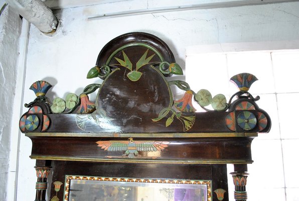 Console Table & Egyptomania Mirror in Polychrome Carved Wood, Madrasa Craft School, Early 20th-Century-SYQ-1115828