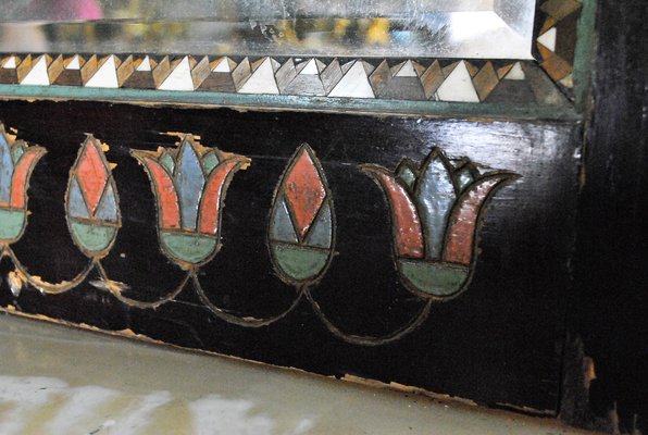 Console Table & Egyptomania Mirror in Polychrome Carved Wood, Madrasa Craft School, Early 20th-Century-SYQ-1115828