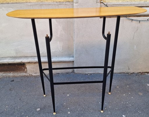 Console Table in Iron, Brass & Walnut, 1960s-OHK-1797290