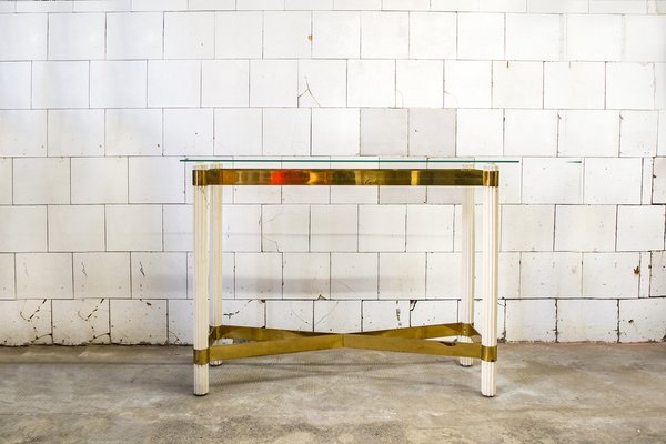 Console Table in Lacquered Wood, Brass & Glass, Italy, 1970s-VCV-1421720