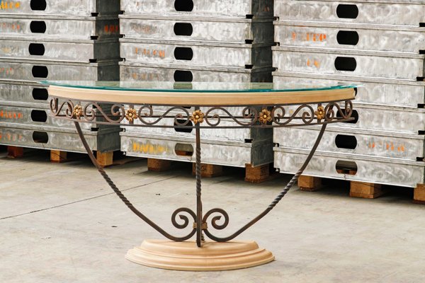 Console Table in Patinated Iron and Crystal-PTH-1335668