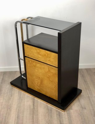 Console Table in Wood, Brass, Chrome and Smoked Glass, Italy, 1970s-LYQ-1171754