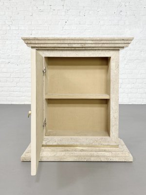 Console Table with Mirror in Travertine Marquetry and Brass, 1970s, Set of 2-EBV-2032101