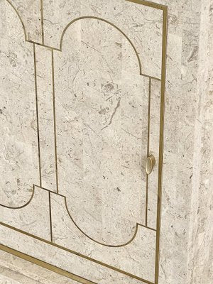 Console Table with Mirror in Travertine Marquetry and Brass, 1970s, Set of 2-EBV-2032101