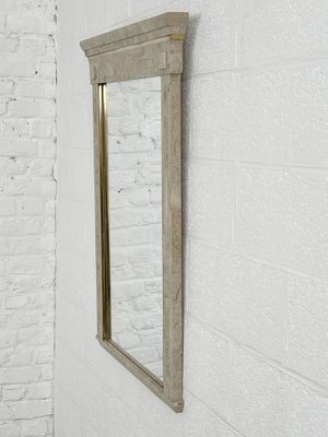 Console Table with Mirror in Travertine Marquetry and Brass, 1970s, Set of 2-EBV-2032101