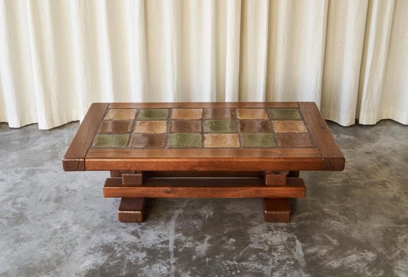 Constructivist Coffee Table in Oak and Ceramic, 1960s-FEW-2026379