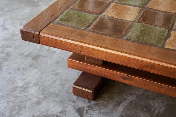 Constructivist Coffee Table in Oak and Ceramic, 1960s-FEW-2026379