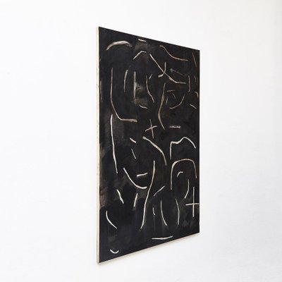 Contemporary Abstract Black Painting on Wood by Adrian-WM-1045127