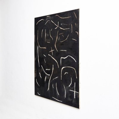 Contemporary Abstract Black Painting on Wood by Adrian-WM-1045127