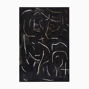 Contemporary Abstract Black Painting on Wood by Adrian-WM-1045127