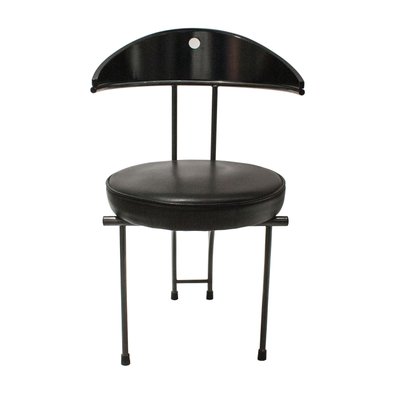 Contemporary Black Lacquered Iron Leatherette Chairs, Italy, 1980, Set of 4-UZ-1091086