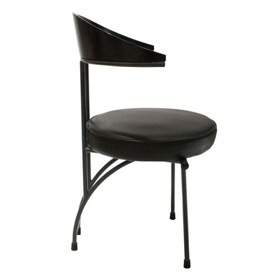 Contemporary Black Lacquered Iron Leatherette Chairs, Italy, 1980, Set of 4-UZ-1091086