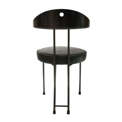 Contemporary Black Lacquered Iron Leatherette Chairs, Italy, 1980, Set of 4-UZ-1091086