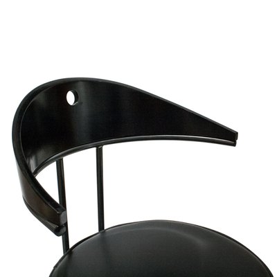 Contemporary Black Lacquered Iron Leatherette Chairs, Italy, 1980, Set of 4-UZ-1091086