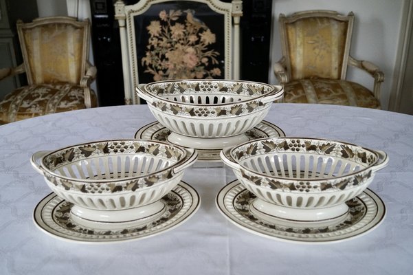 Copeland Spode Creamware Baskets with Underplate, 1800s, Set of 3-DVX-1814614