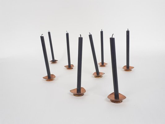 Copper and Brass Candle Holders, Denmark, 1960s, Set of 8-ZO-1067857