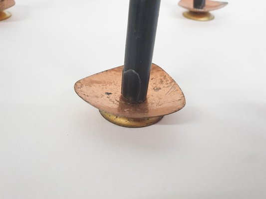 Copper and Brass Candle Holders, Denmark, 1960s, Set of 8-ZO-1067857