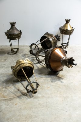 Copper and Brass City of Paris Lanterns, 1970s, Set of 5-LA-1359769