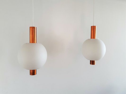 Copper and Glass Pendant Lamps from Hiemstra Evolux, 1960s, Set of 2-NV-1014579