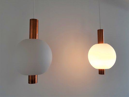 Copper and Glass Pendant Lamps from Hiemstra Evolux, 1960s, Set of 2-NV-1014579