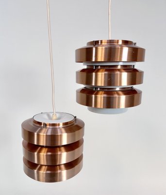 Copper and Metal Hanging Lamps from VEB Metalldrücker Halle, Germany, 1960s, Set of 2-JP-1818009