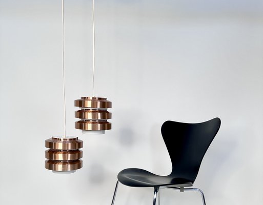 Copper and Metal Hanging Lamps from VEB Metalldrücker Halle, Germany, 1960s, Set of 2-JP-1818009