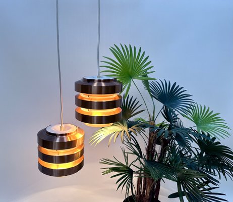 Copper and Metal Hanging Lamps from VEB Metalldrücker Halle, Germany, 1960s, Set of 2-JP-1818009