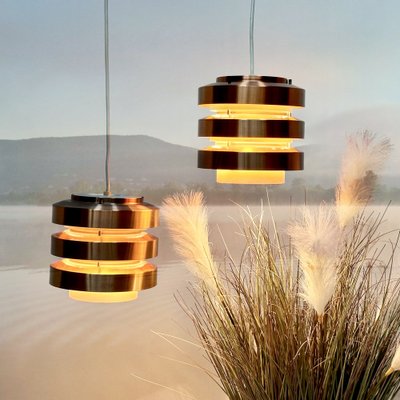 Copper and Metal Hanging Lamps from VEB Metalldrücker Halle, Germany, 1960s, Set of 2-JP-1818009