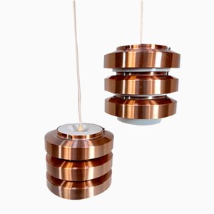 Copper and Metal Hanging Lamps from VEB Metalldrücker Halle, Germany, 1960s, Set of 2-JP-1818009