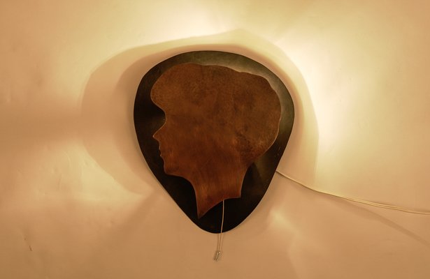 Copper and Metal Womans Head Wall Lamp, 1960s-KQB-1452659