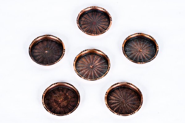 Copper Coaster, Vienna, 1950s, Set of 6-SPD-1438427