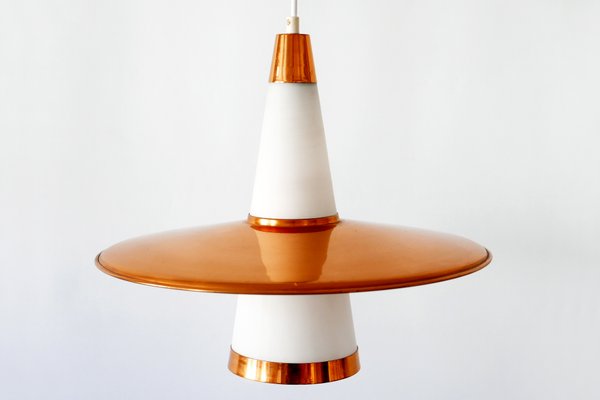 Copper & Opaline Glass Sputnik Ceiling Lamp, 1950s-WPT-568030