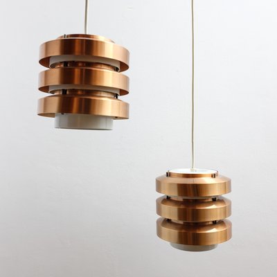 Copper Pendant Lamps from VEB Metalldrücker Halle, 1970s, Set of 2-YGX-1166326